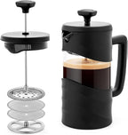 OVENTE French Press Coffee Maker 12 Ounce with Heat Resistant Borosilicate Glass & Stainless Steel 4-Level Filtration System, Portable Cold Brew Coffee Maker for Travel, Camping or Gift, Black FPW12B
