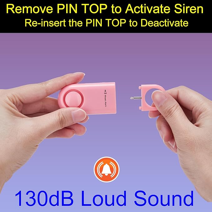 2 Pack Personal Safety Alarm 130db User-Replaceable Battery SOS Emergency Loud Sound Siren Keychain Alert for Women, College Students, Children, Night Runner, Hiking, Camp, Bear Alarm. Pink