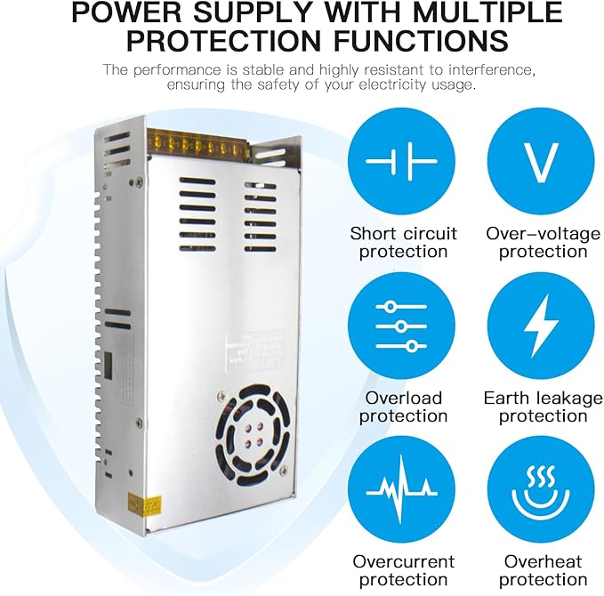 MK-SMPS-S360-12 DC 360W Switching Power Supply Converter, AC 110V-220V to DC 12V Power Supply Transformer Driver Adapter, Universal Regulated Switching 30A for Strip 3D Printer CCTV Camera Motor Pump