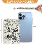 Yonlevres Card Holder Small Wallet Women, Black Cat Flowers RFID Blocking Slim Cute Credit Card Wallet, Front Pocket Travel Thin ID Window PU Leather Mini Organizer Case Purse Gifts Woman Girls Ladies