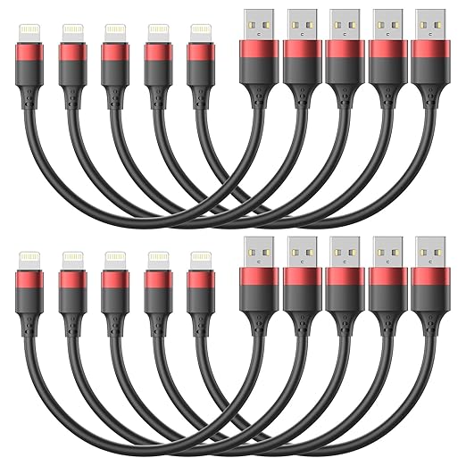 Bkduice 1ft Short iPhone Charger Cable 10 Pack Bulk, Multipack USB A to Lightning Cord 12 inch, Small iPhone Charging Cable for Fast Charging Station Compatible with iPhone 14 13 12 11 Pro Max 8 iPod
