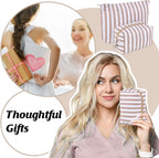 Huhumy 2 Pcs Makeup Bag Set Cute Cosmetic Pouch for Women Seersucker Travel Toiletry Bag Preppy Small Makeup Purse Pouch Aesthetic Skincare Brushes Storage Organizer for Valentine Women(Khaki Wide)