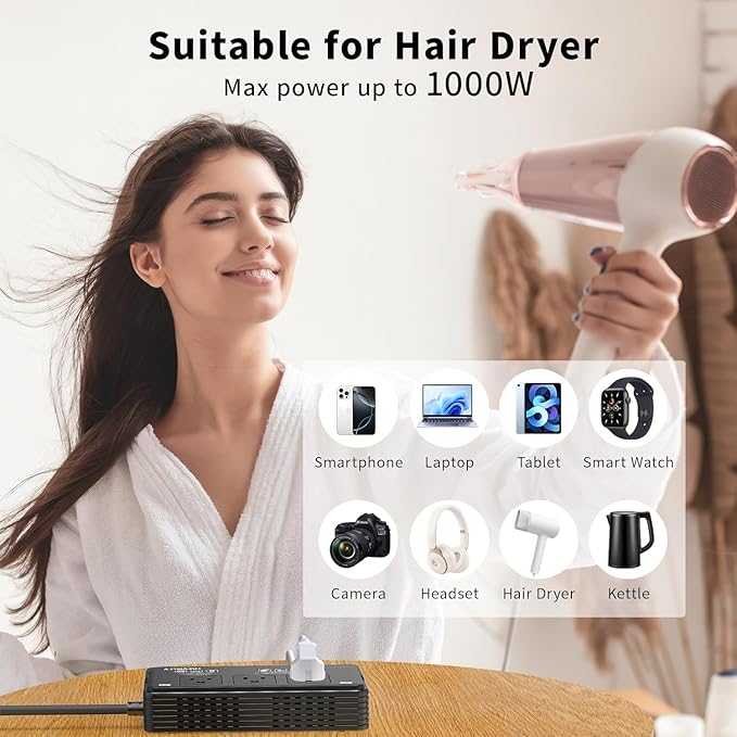 2000W Voltage Converter US to Europe for Hair Dryers, 7-in-1 220V to 110V Converter for European Travel with 3 AC/2 USBA/2 USBC Ports, Universal Power Converter Adapter Combo with EU/UK/IT/AU
