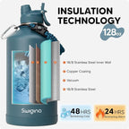 Swigina [2-IN-1 LID] Gallon Insulated Water Bottle with Silicone Boot (48hrs Cold/24hrs Hot) - DIY Stickers, Leakproof, BPA Free, 128 oz