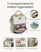 LOVEVOOK Laptop Backpack for Women with Giant Tumbler Holder Pocket, 15.6 inch Travel Work Backpack Purse for Nurse Teacher, Waterproof School Bag College Bookbag Cute Casual Daypack for Girls Green