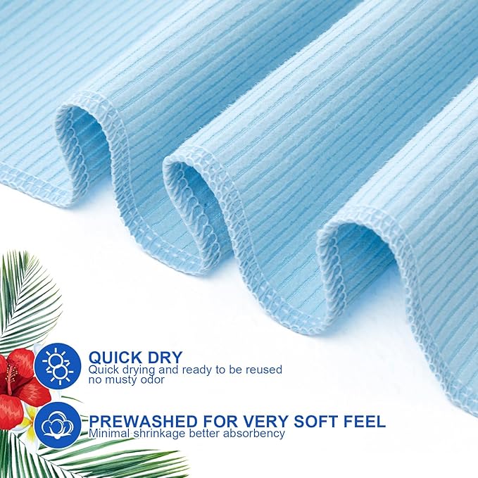EBOOT 10 Pack Oversized Beach Towel Set Extra Large Pool Towels Microfiber Quick Dry Swim Blanket for Adult Women Men Face Hand Body Bath Travel Pool(Light Blue,31 x 63 Inch,Micro Stripe)