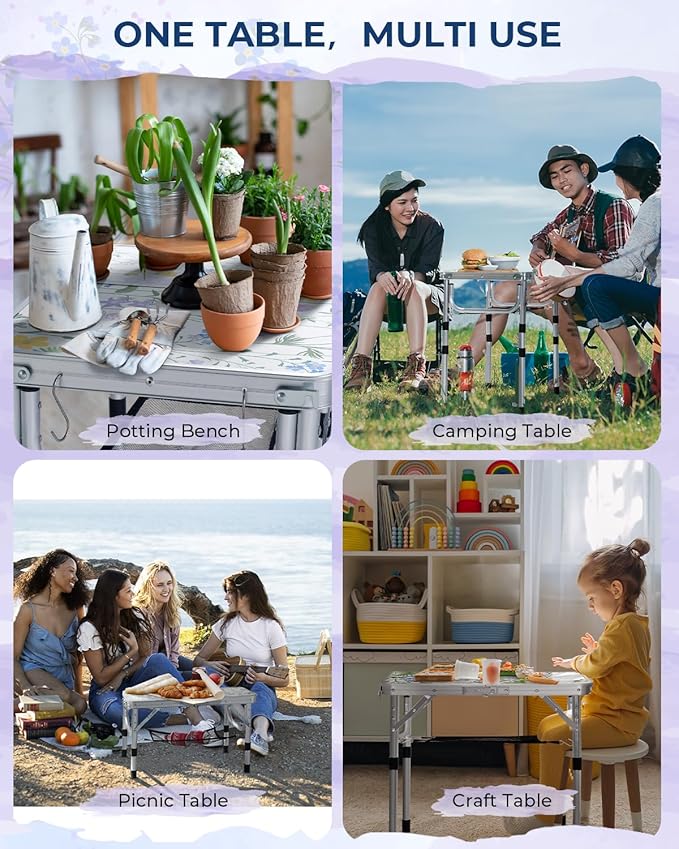Sportneer Camping Table:Small Folding Table Portable Table 23.6" L X 15.7" W 4 Height with Mesh Layer- Adjustable Height Outdoor Table for Hiking Travel Picnic BBQ Cooking