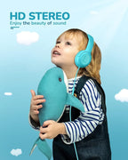awatrue Kids Headphones for School Travel, 85/94dB Safe Volume Limit, 3.5mm Jack, HD Mic, Portable Wired Headphone with Shareport, Stereo Sound On-Ear Headphones for Toddler Kids Girls Boys Blue