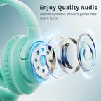 Botesty Sound Headphones Wired with Microphone, Over Ear Foldable 3.5mm Plug in Headphones Corded with 4.9ft Tangle-Free Nylon Cord for Tablet, Laptop, MP3/4, School, Airplane Travel (Green)