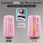 4 Piece Luggage Set, Hardside Expandable Lightweight Suitcase with 360° Mute Spinner Wheels Luggage Sets, TSA Lock, 14/20/24/28 Inch Travel Luggage for Men, Women and Girls (Pink)