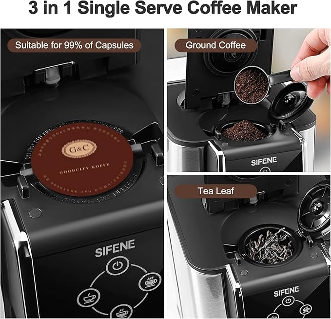 3-in-1 Single Serve Coffee Maker, Pod, Ground Coffee & Tea Brewer, Fast Brew Compact Coffee Machine with Touch Screen and 50 oz Water Reservoir