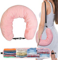1/2PCS Travel Pillow Stuffable with Clothes As Carry-On Luggage Fits Up to 3 Days of Travel Essentials, Multifunctional U-Shaped Pillowcase for Business, Trip, Outdoor (1PCS-Pink)