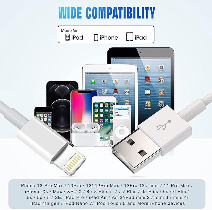 iPhone Charger 5Pack 6FT MFi Certified Lightning Cable Fast Charging Cords Apple Charger Compatible with iPhone 14 13 12 11 XS XR X Pro Max Mini 8 7 6S 6 Plus 5S SE iPad iPod AirPods