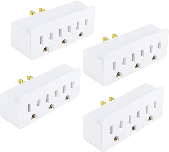 3 Outlet Adapter Extender, 3 Way Grounded Plug Splitter, 1 to 3 Plug outlet splitter, White, 4PACK