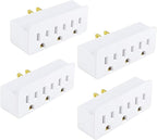 3 Outlet Adapter Extender, 3 Way Grounded Plug Splitter, 1 to 3 Plug outlet splitter, White, 4PACK