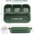 Bento Box Adult Lunch Box, Lunch Containers for Kids Girls Boys with 4 Compartments, Lunchable Food Container with Utensils, Sauce Jar, Muffin Liners, 40 Oz/5 Cup, Microwave & Dishwasher Safe, Green
