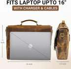 RUSTIC TOWN 16" Leather Laptop Messenger Bag for Men - Full Grain Leather Briefcase Computer Satchel Office Crossbody Bag