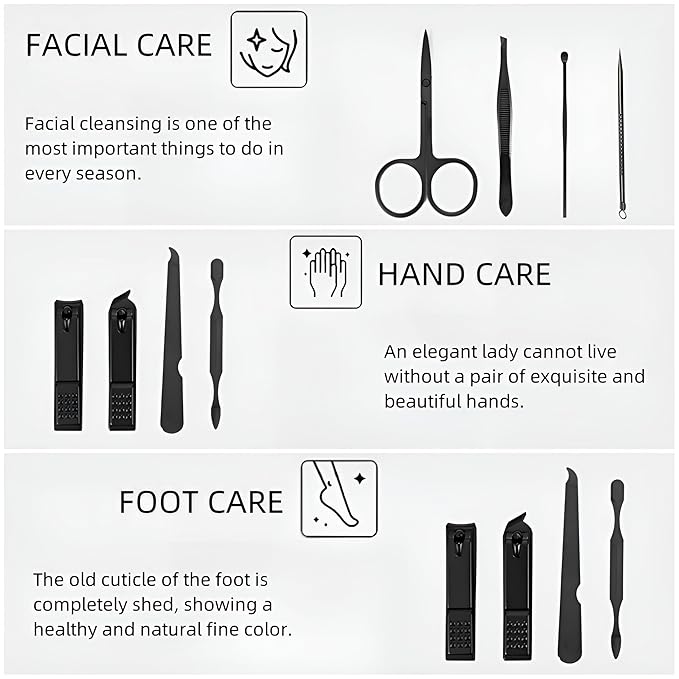 Nail Clipper & Grooming Set,10-Piece Manicure Set, Nail Care Kit with Travel Case, Ideal Christmas Gift or Stocking Filler Stuffers for Men & Women