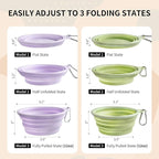 Collapsible Dog Bowls 2-Pack, Portable Travel Dog Bowl with Carabiner, Food-Grade Silicone Pet Bowl for Hiking, Walking(Macaron Violet and Green)