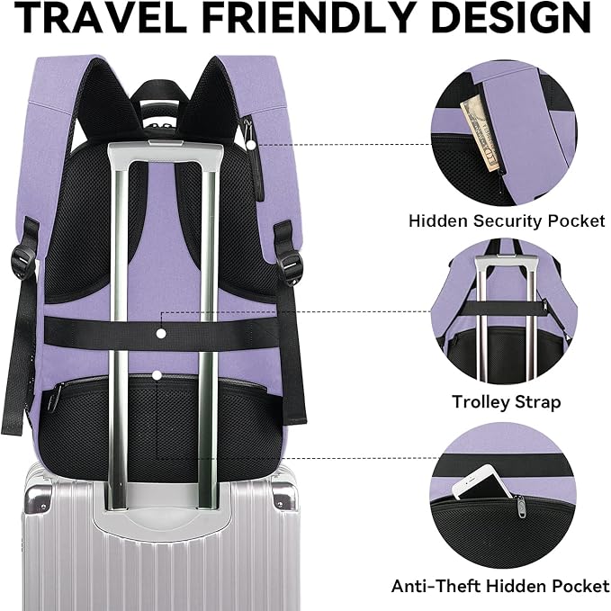 MATEIN Travel Backpack for Women, Expandable 15.6 inch Laptop Backpack, Large Anti Theft Business Computer Bag Water Resistant College Computer Bag Gift for Women Men, Purple