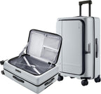NINETYGO Medium Checked Luggage 25 Inch, Flat Top Opening Check In Luggage with Cup Holder, Expandable, Lightweight PC Hard Shell, TSA Lock, 360° Spinner Wheels (Charcoal Coconut Milk)