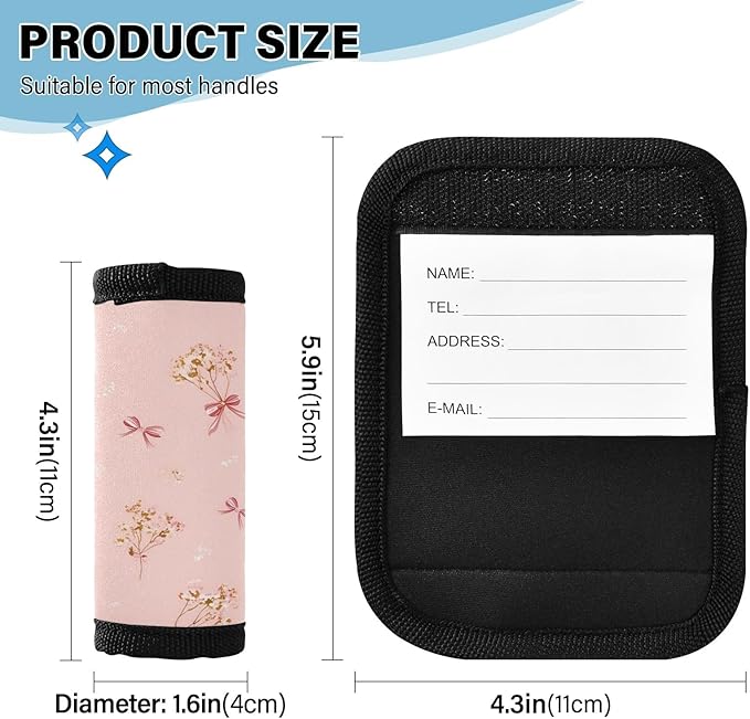 Small Floral Pink Bow Luggage Handle Wrap for Suitcase Luggage Tags Handle Covers Identifiers Soft Decorations Travel Accessories 2 Pack