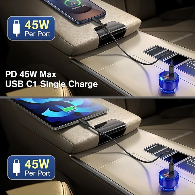 USB C Car Charger 3Pack, 3-Port 93W Dual PD USB-C & USB-A Fast Charging Cigarette Lighter USB Charger for Samsung S25 S24, Car Phone Adapter Accessories for iPhone 17/Air/16/15 Pro Max, Pixel