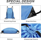 Drawstring Backpack Sports Water Resistant String Bag Sport Gym Sackpack for Women Men Large with Zipper, Baby Blue