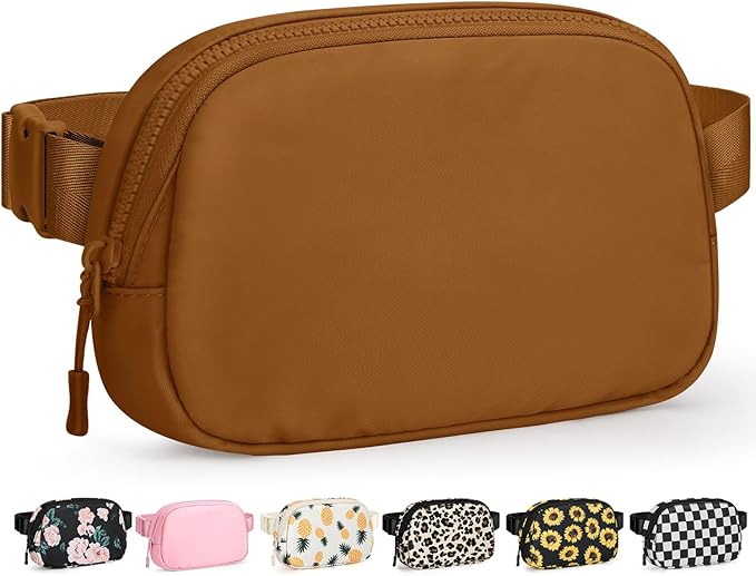 Pritent Fanny Packs for Women Cross Body Bag Waterproof Belt Bag with Adjustable Strap and Zipper Back Pocket Small Crossbody Bags Fashion Waist Packs for Workout Travelling(Brown)