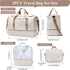 Extra Large Travel Duffle Bag,Carry on Overnight Weekend Bag with Shoes Compartment,Weekender Bags for Women for Travel Business Trips Sport Hospital,3 Pcs Set,Beige & Brown
