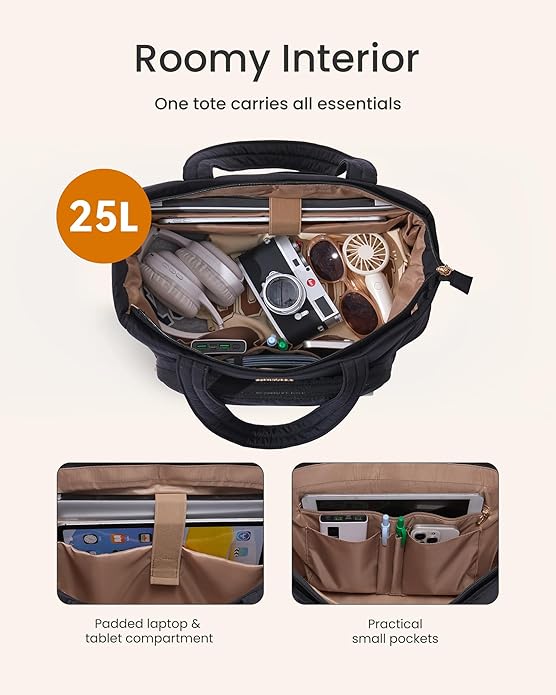 LOVEVOOK Puffer Tote Bag for Women, V-Quilted Puffy Teacher Tote Nurse Bag, Large Shoulder Laptop Purse for Work Travel Gym
