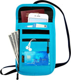 RFID Blocking Travel Neck Wallet Pouch and Passport Holder, Travel Neck Pouch Passport Holder for Women & Men - Light Blue
