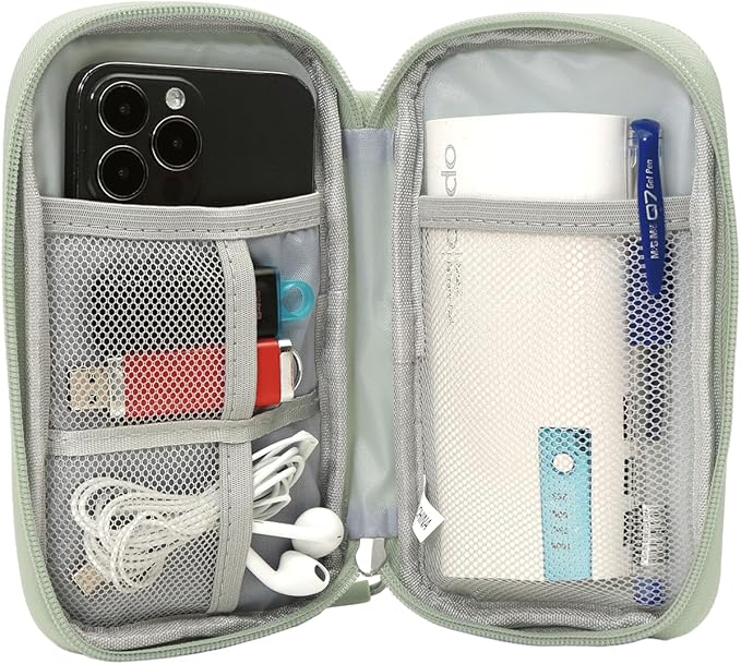 CAAORDKSO Small Cable Organizer Bag, Travel Cord Charger Organizer Case Waterproof Accessories Pouch, Electronic Carrying Case Bag for Cable, Cord, Charger, Phone, Power Bank, Earphone (Mint Green)