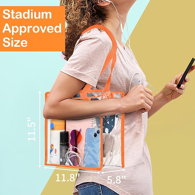 Hoiny Clear Bag for Stadium Events Approved, 12x6x12 Large Transparent Tote Bag with Zipper for Gym Concert Sports Festivals