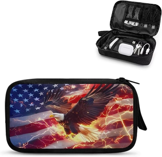 American Flag Electronic Organizer Travel Cable Organizer Bag Portable Pouch Electronic Accessories Carry Case for Cable Cord Charger Phone Earphone Tech Pouch