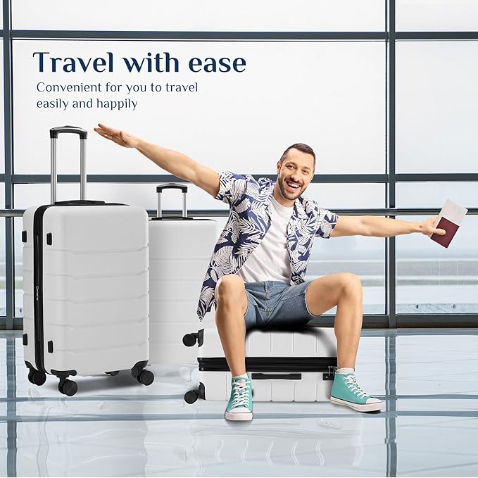 OLIXIS 3-Piece Luggage Set, Carry On Suitcases with Spinner Wheels, Expandable Travel Luggage with TSA Approved Lock & ABS Hard Shell, White, 20/24/28 Inch