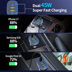 USB C Car Charger, Meagoes 4 Ports 90W Super Fast Charging, Dual 45W USBC & QC3.0 USB 12V Cigarette Lighter Adapter for iPhone 17 Air 16 15 iPad Tablet Google, Samsung S26 Android Type C Cell Phone