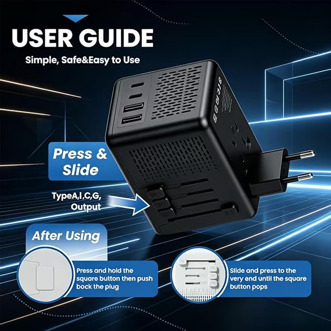 220V to 110V Voltage Converter US to Europe for Hair Dryer with Fast Charging 2 USB A & 2 USB C, Power Converter Adapter Combo International Adapter European Travel Converter C G A I (Black)