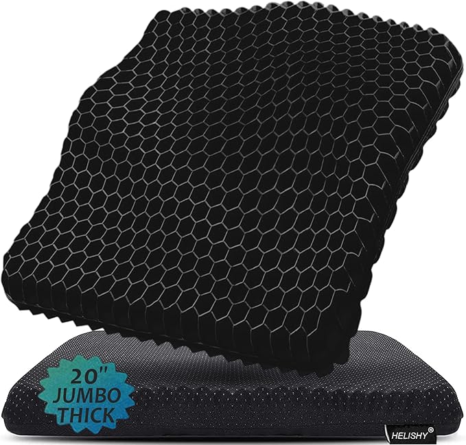 20" Gel Seat Cushion for Long Sitting(Jumbo&Thick) – Office Chair Cushion – Wheelchair Cushions for Pressure Sores – Non-Slip Desk Chair Car Seat Cushion Driving – Sciatica & Back Pain Relief