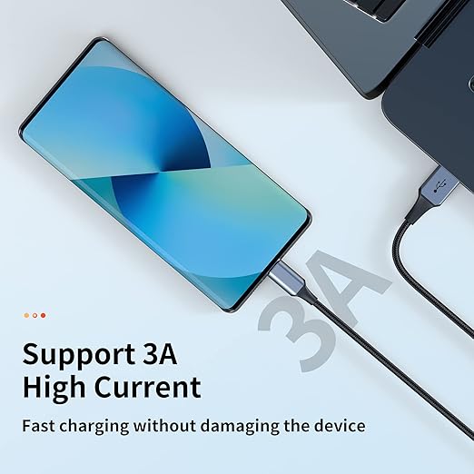USB-C Cable 3-Pack (3ft/6ft/6ft), USB A to USB-C Fast Charging Cord, Nylon Braided, Compatible with 17/16/15 Pro Max ，Galaxy and Other Type-C Devices - Black