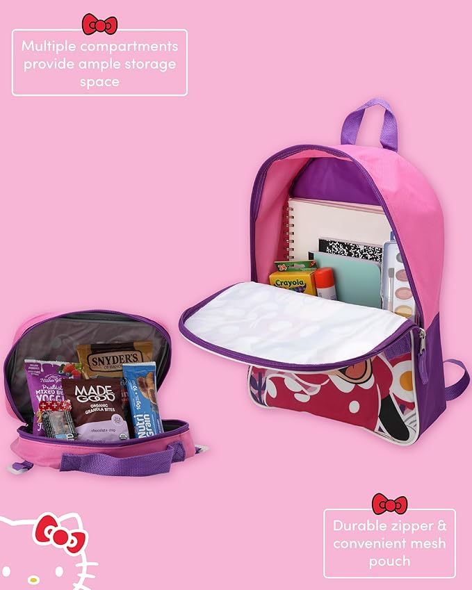 Fast Forward Hello Kitty Girls Backpack and Lunch Box Set - 2 Piece 15 Inch School Backpack With Detachable Lunch Bag Set, Size One Size, Hello Kitty Heart Lunch