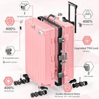 Krute Aluminum Frame Luggage 28 Inch Checked Suitcase with Spinner Wheels TSA Approved No Zipper Hard Shell Luggage PC+ABS Travel Suitcase Pink