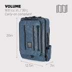 Topo Designs Global Travel Bag 30-40 Liter - Carry-on Compliant Versatile Pack, 3 Carry Options, External Laptop Sleeve (Eco-Friendly, 30L, Apex Pond Blue)