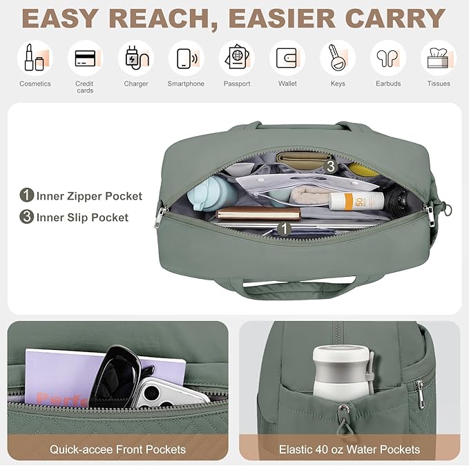 SYTRAH Gym Bag for Women, Lightweight Workout Duffle Bag with Shoe & Wet Separation for Gym, Yoga, Travel & Overnight, Stylish Sports Bag with Adjustable Shoulder Strap Green