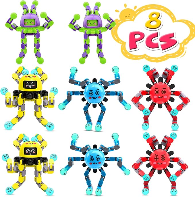 Transformable Fidget Spinner Toys for Kids and Adults,8 Pcs Sensory Toy for Boys Girl ADHD Stress Relief Toys,Fingertip Gyros Travel Toy Party Favors for Teens Birthdays Gifts Easter Present