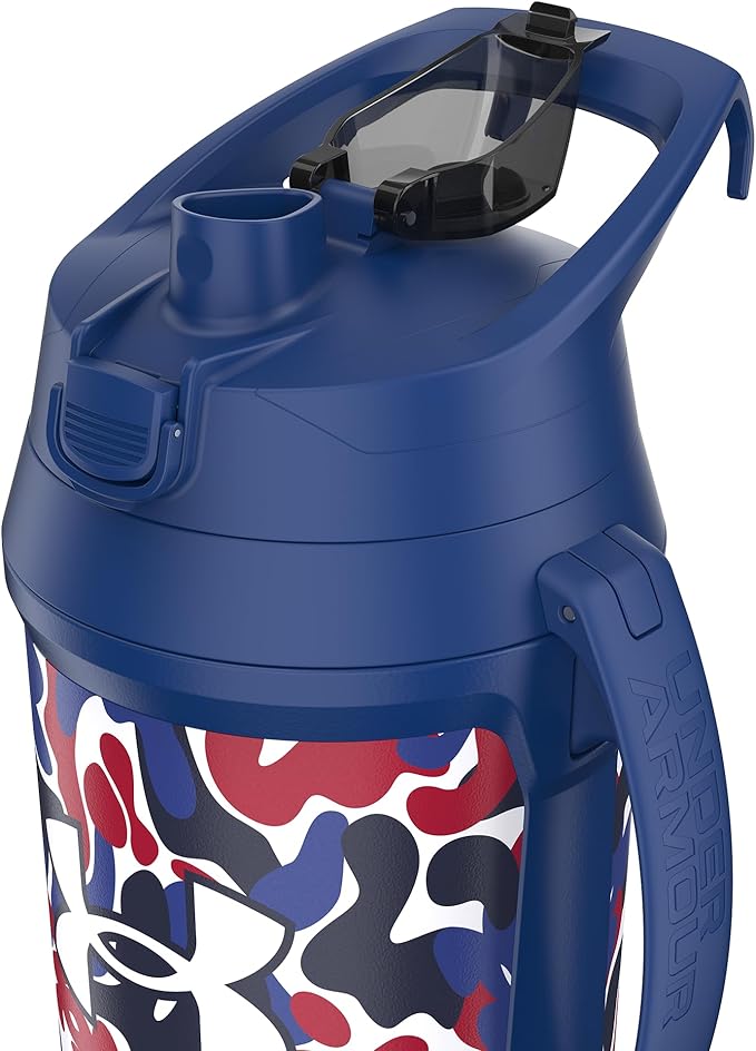Under Armour Insulated Water Bottle with Handle & Fence Hook, Half Gallon Sports Water Jug, Leak-Resistant & BPA-Free for Baseball, Football & Gym - Royal Hypercamo, 64oz
