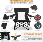 Joyfair Beach Camping Chair (2 Pack), Outdoor Folding Lawn Chair for Adults, Heavy Duty Portable Chair with Armrest for Outside Fishing, Sport, Patio, Cup Holder & Storage Pocket, Carry Bag (Black)