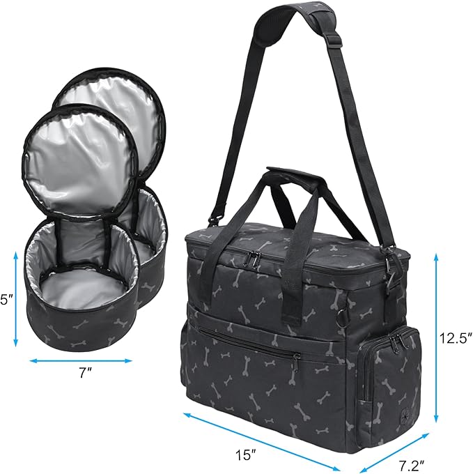 MYDAYS Dog Travel Bag, Pet Luggage Suitcase, Weekend Tote Carrier with Collapsible Bowl (Black1)