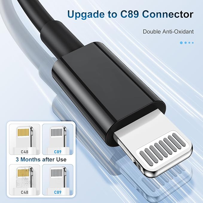 3 Pack Apple MFi Certified iPhone Charger Cable 6ft, Apple Lightning to USB Cable Cord 6 Foot, 2.4A Fast Charging Apple Phone Long Chargers for iPhone 11/11Pro/11Max/ X/XS/XR/XS Max/8/7/6 Black