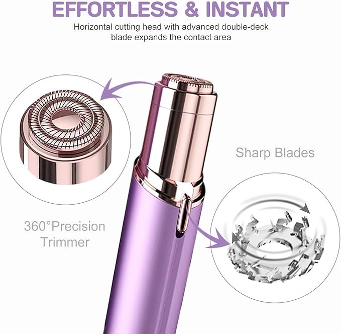 tuokiy Women Facial Hair Removal Device Battery Operated with 2 Replacement Heads,Ladies Face Shaver for Peach Fuzz Upper Lip,Chin, Facial Hair Removal for Women, Purple